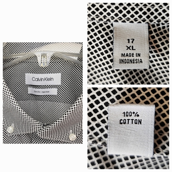 Calvin Klein CK Mens Dressy 100% Cotton Button Up White Black Office Shirt M - Picture 2 of 6